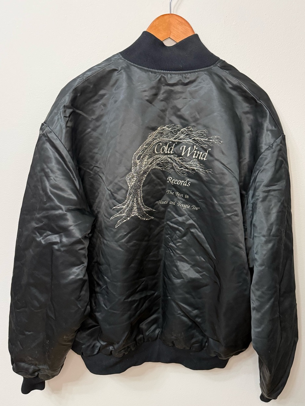 Vintage Birdie by Richard C. Leslie Black Satin Bomber Jacket USA XL